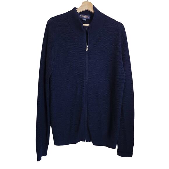 Brooks Brothers Other - Brooks Brothers Navy Blue Extra Fine Merino Wool 1/4 Zip Waffle Knit Sweater XL